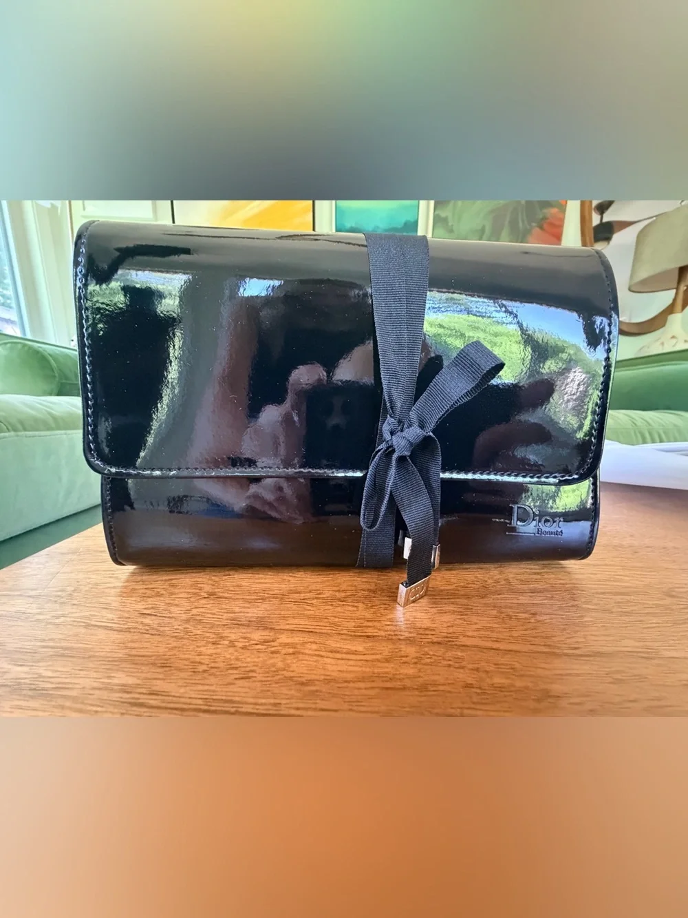 Cristian Dior Black PU Leather Cosmetic Pouch NEW in Original Dior Box w Tissue